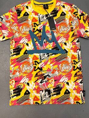 Switch Mens Y2K Graffiti Graphic T Shirt Yellow Large Crown Streetwear New
